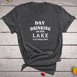 Women Day Drinking on the Lake Is My Happy Place Letter Print T Shirt O Neck Pullover