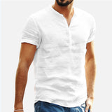 Men Linen Shirt Short Sleeve Breathable Baggy Casual Pullover