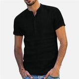 Men Linen Shirt Short Sleeve Breathable Baggy Casual Pullover