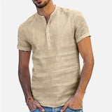 Men Linen Shirt Short Sleeve Breathable Baggy Casual Pullover