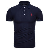 Men Polo Shirt Casual Deer Embroidery Cotton Short Sleeve