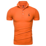 Men Polo Shirt Casual Deer Embroidery Cotton Short Sleeve