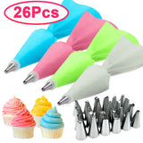 8/26Pcs/Set Silicone Pastry Bag Tips Kitchen Cake Icing Piping Cream Cake Decorating Tools Reusable Pastry Bags