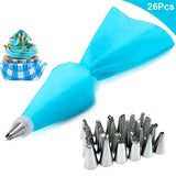 8/26Pcs/Set Silicone Pastry Bag Tips Kitchen Cake Icing Piping Cream Cake Decorating Tools Reusable Pastry Bags