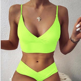 Sexy Cross Bikini Set Women Solid V Neck High Waist Two Piece Swimsuit Beach