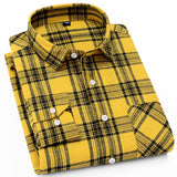 Men Red Yellow Flannel Plaid Casual Shirt Regular Fit Buttons